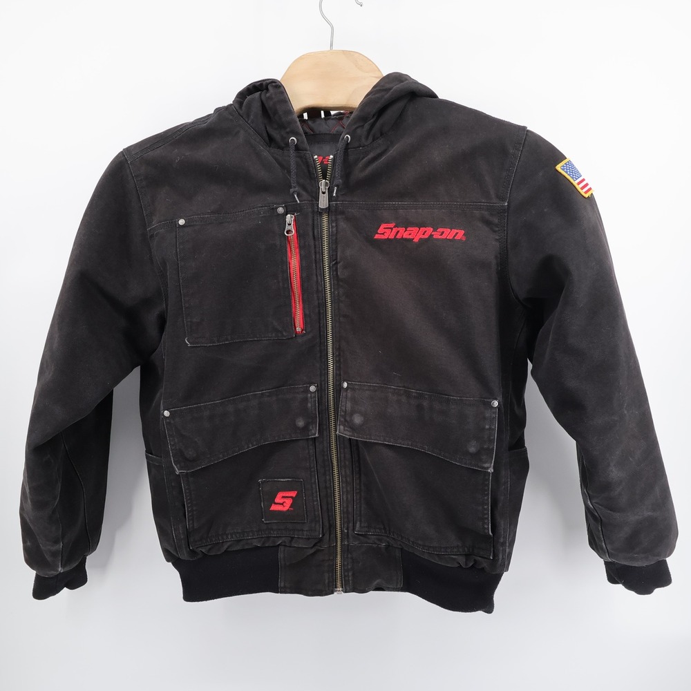 Vintage Snap-on 80SCE Canvas Hooded Work Jacket Black Long Sleeve Mens Size M